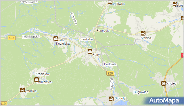 mapa Rudy gmina Kuźnia Raciborska, Rudy gmina Kuźnia Raciborska na mapie Targeo