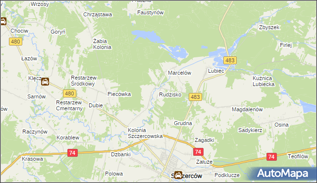 mapa Rudzisko gmina Szczerców, Rudzisko gmina Szczerców na mapie Targeo