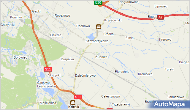 mapa Runowo gmina Kórnik, Runowo gmina Kórnik na mapie Targeo