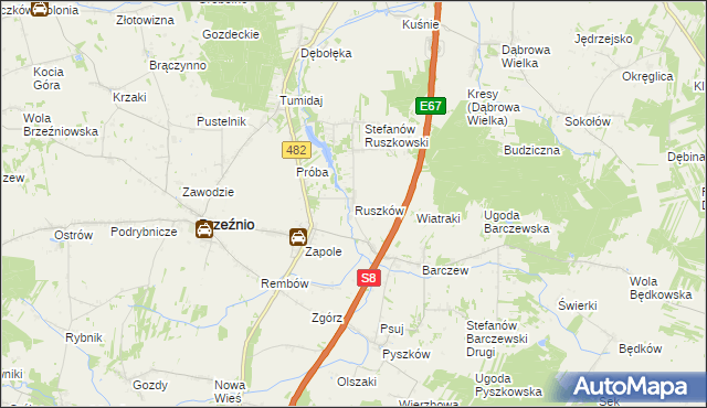 mapa Ruszków gmina Brzeźnio, Ruszków gmina Brzeźnio na mapie Targeo