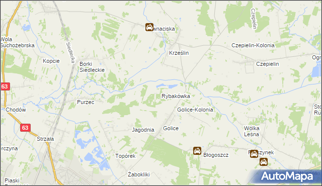 mapa Rybakówka gmina Siedlce, Rybakówka gmina Siedlce na mapie Targeo