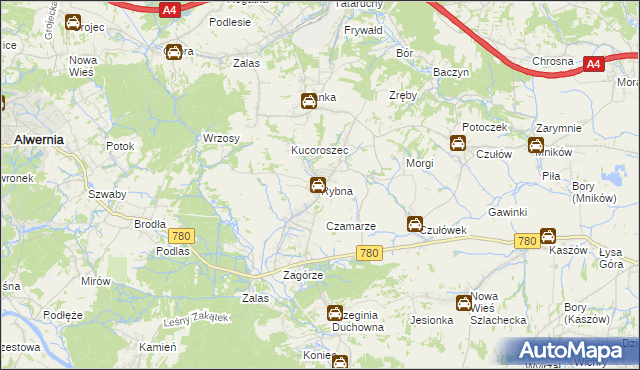 mapa Rybna gmina Czernichów, Rybna gmina Czernichów na mapie Targeo