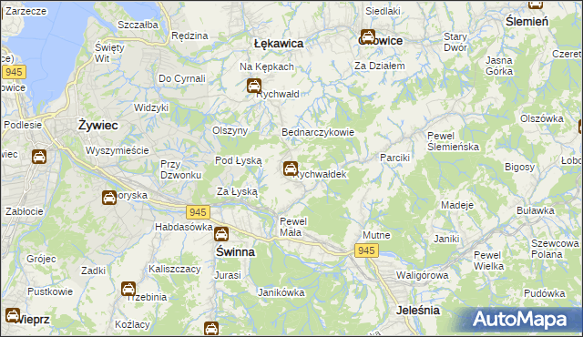 mapa Rychwałdek, Rychwałdek na mapie Targeo