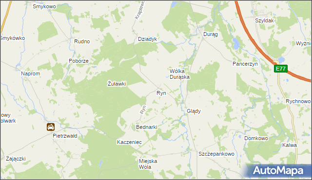 mapa Ryn gmina Ostróda, Ryn gmina Ostróda na mapie Targeo