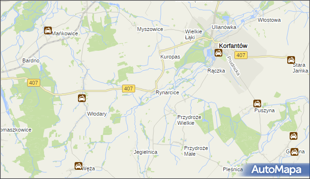 mapa Rynarcice gmina Korfantów, Rynarcice gmina Korfantów na mapie Targeo