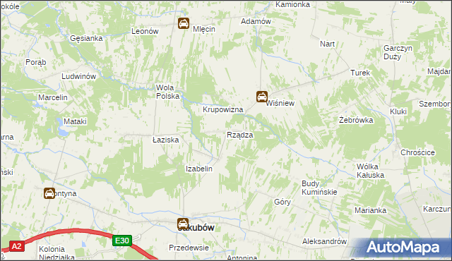 mapa Rządza gmina Jakubów, Rządza gmina Jakubów na mapie Targeo