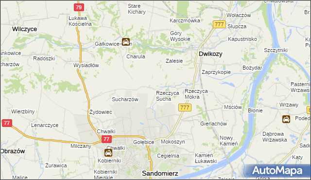 mapa Rzeczyca Sucha, Rzeczyca Sucha na mapie Targeo