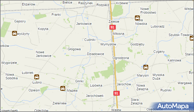 mapa Rzędków gmina Daszyna, Rzędków gmina Daszyna na mapie Targeo