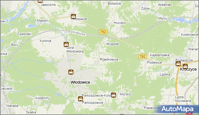 mapa Rzędkowice, Rzędkowice na mapie Targeo
