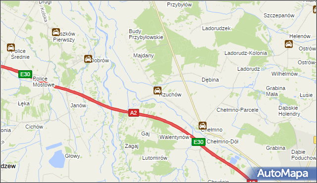 mapa Rzuchów gmina Dąbie, Rzuchów gmina Dąbie na mapie Targeo