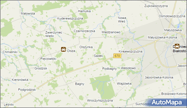 mapa Sadek gmina Dąbrowa Białostocka, Sadek gmina Dąbrowa Białostocka na mapie Targeo