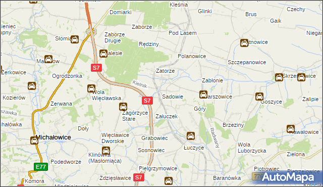 mapa Sadowie gmina Kocmyrzów-Luborzyca, Sadowie gmina Kocmyrzów-Luborzyca na mapie Targeo