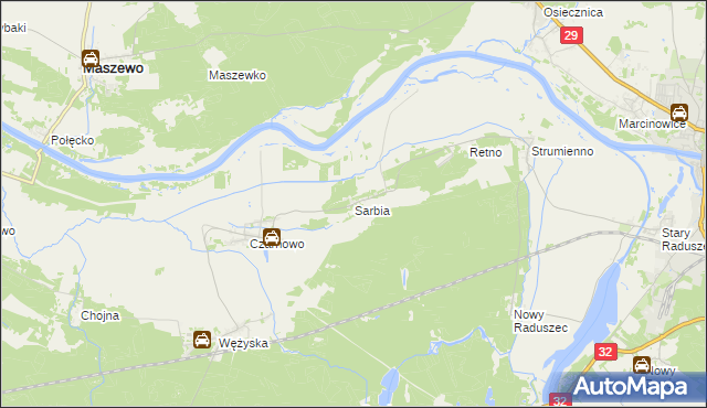 mapa Sarbia gmina Krosno Odrzańskie, Sarbia gmina Krosno Odrzańskie na mapie Targeo