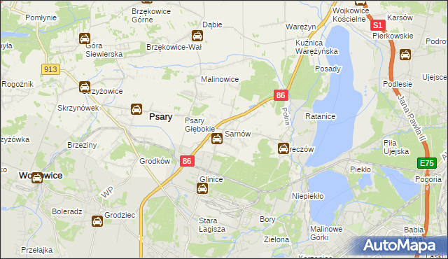 mapa Sarnów gmina Psary, Sarnów gmina Psary na mapie Targeo