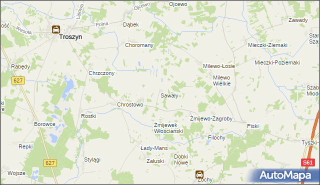 mapa Sawały, Sawały na mapie Targeo