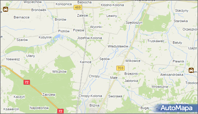 mapa Sędów gmina Wartkowice, Sędów gmina Wartkowice na mapie Targeo