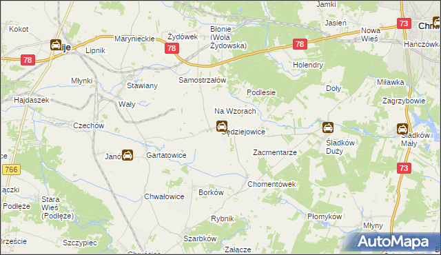 mapa Sędziejowice gmina Chmielnik, Sędziejowice gmina Chmielnik na mapie Targeo