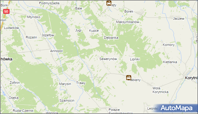 mapa Sewerynów gmina Korytnica, Sewerynów gmina Korytnica na mapie Targeo