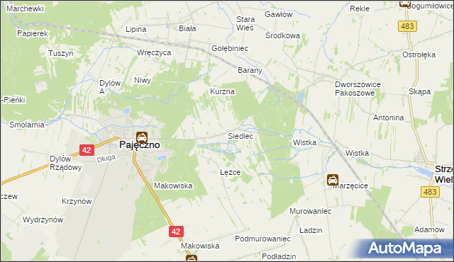 mapa Siedlec gmina Pajęczno, Siedlec gmina Pajęczno na mapie Targeo