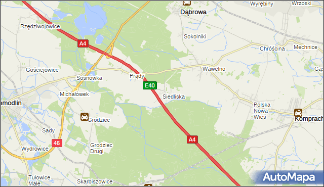 mapa Siedliska gmina Dąbrowa, Siedliska gmina Dąbrowa na mapie Targeo