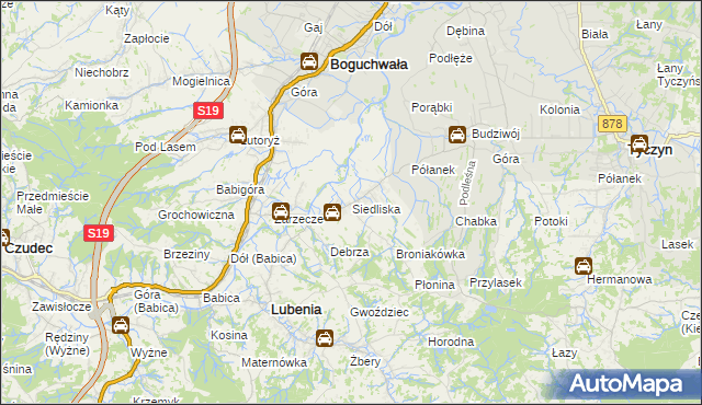 mapa Siedliska gmina Lubenia, Siedliska gmina Lubenia na mapie Targeo