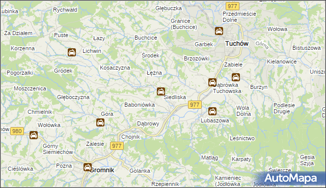 mapa Siedliska gmina Tuchów, Siedliska gmina Tuchów na mapie Targeo