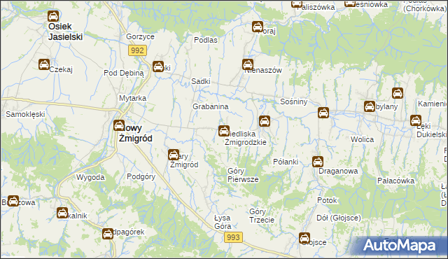 mapa Siedliska Żmigrodzkie, Siedliska Żmigrodzkie na mapie Targeo