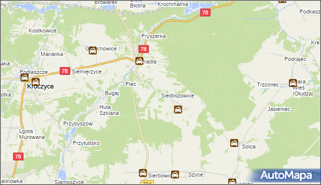 mapa Siedliszowice gmina Kroczyce, Siedliszowice gmina Kroczyce na mapie Targeo