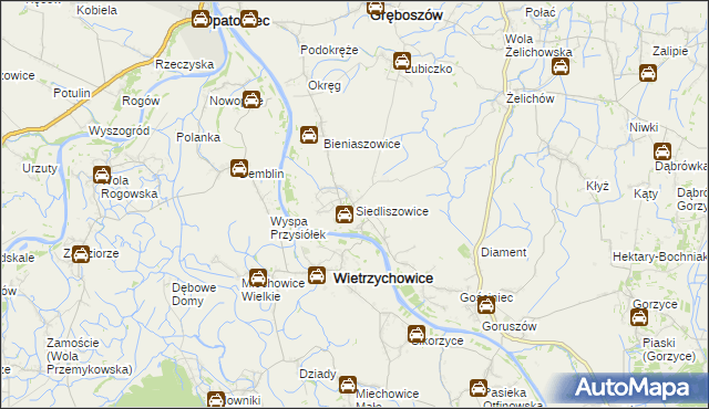 mapa Siedliszowice gmina Żabno, Siedliszowice gmina Żabno na mapie Targeo