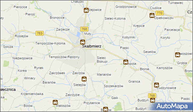 mapa Sielec Biskupi, Sielec Biskupi na mapie Targeo