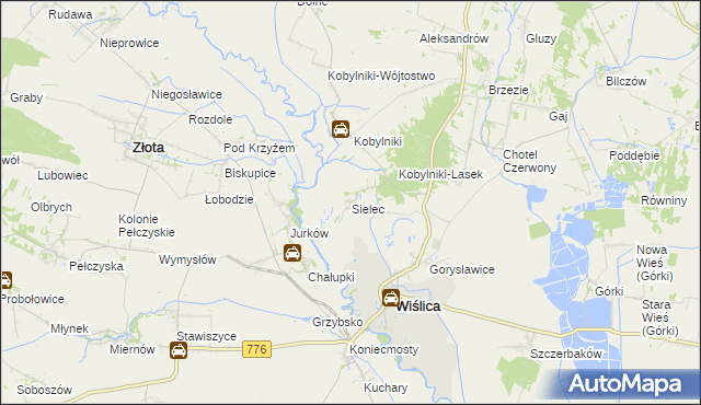 mapa Sielec gmina Wiślica, Sielec gmina Wiślica na mapie Targeo