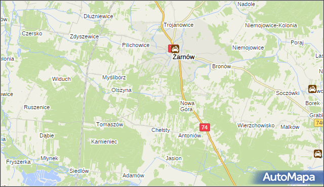 mapa Sielec gmina Żarnów, Sielec gmina Żarnów na mapie Targeo
