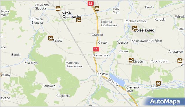 mapa Siemianice gmina Łęka Opatowska, Siemianice gmina Łęka Opatowska na mapie Targeo