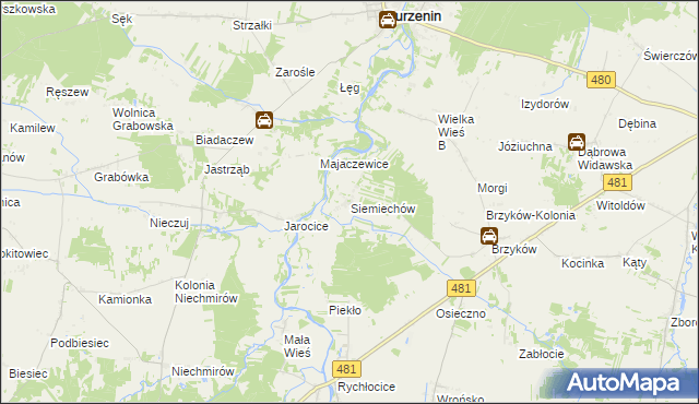 mapa Siemiechów gmina Widawa, Siemiechów gmina Widawa na mapie Targeo