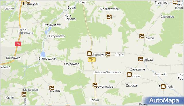 mapa Sierbowice, Sierbowice na mapie Targeo