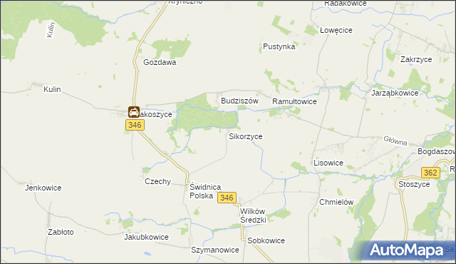 mapa Sikorzyce gmina Kostomłoty, Sikorzyce gmina Kostomłoty na mapie Targeo