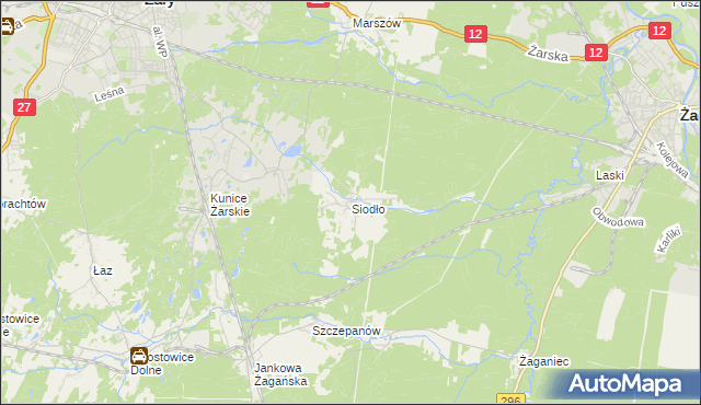 mapa Siodło gmina Żary, Siodło gmina Żary na mapie Targeo