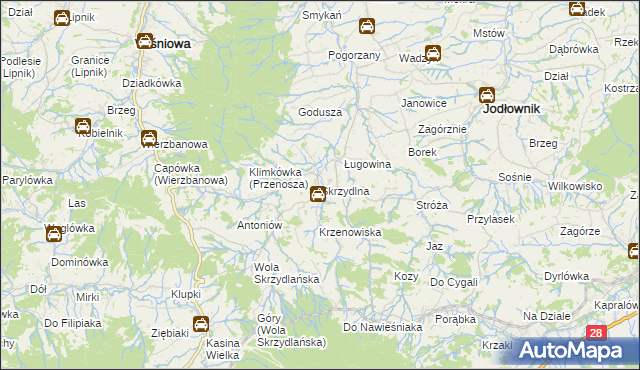 mapa Skrzydlna, Skrzydlna na mapie Targeo