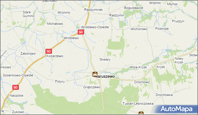 mapa Skwary gmina Naruszewo, Skwary gmina Naruszewo na mapie Targeo