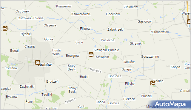 mapa Sławęcin gmina Grabów, Sławęcin gmina Grabów na mapie Targeo