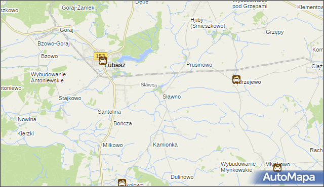 mapa Sławno gmina Lubasz, Sławno gmina Lubasz na mapie Targeo