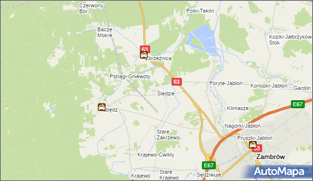 mapa Śledzie gmina Zambrów, Śledzie gmina Zambrów na mapie Targeo