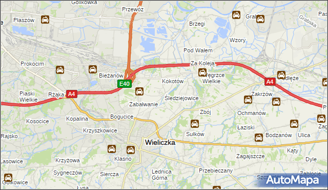 mapa Śledziejowice, Śledziejowice na mapie Targeo