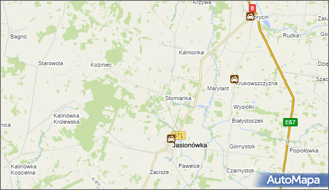 mapa Słomianka gmina Jasionówka, Słomianka gmina Jasionówka na mapie Targeo