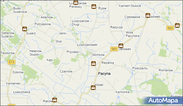 mapa Słomków gmina Pacyna, Słomków gmina Pacyna na mapie Targeo