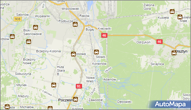 mapa Słowik gmina Poczesna, Słowik gmina Poczesna na mapie Targeo