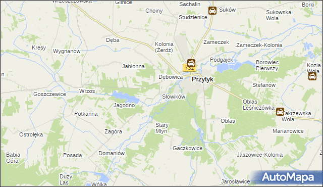 mapa Słowików gmina Przytyk, Słowików gmina Przytyk na mapie Targeo