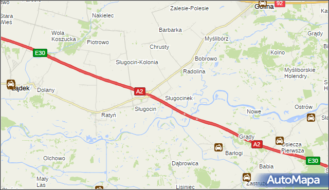 mapa Sługocinek, Sługocinek na mapie Targeo