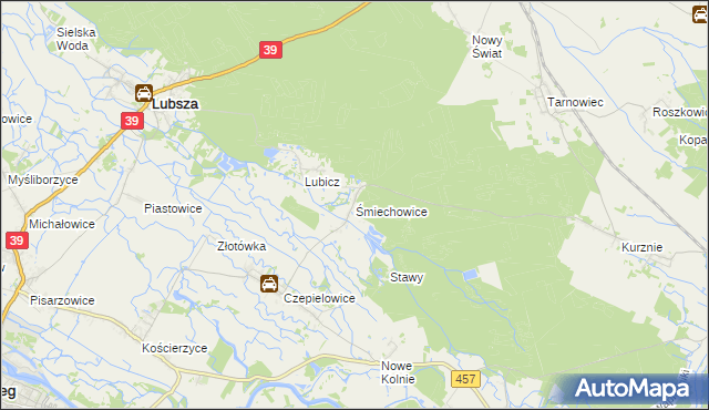 mapa Śmiechowice gmina Lubsza, Śmiechowice gmina Lubsza na mapie Targeo