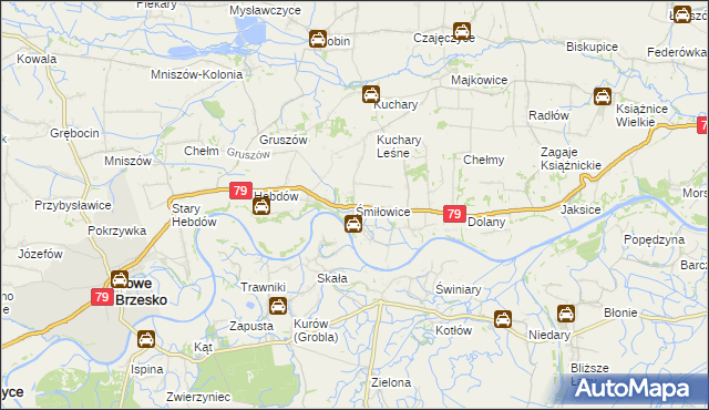 mapa Śmiłowice gmina Nowe Brzesko, Śmiłowice gmina Nowe Brzesko na mapie Targeo